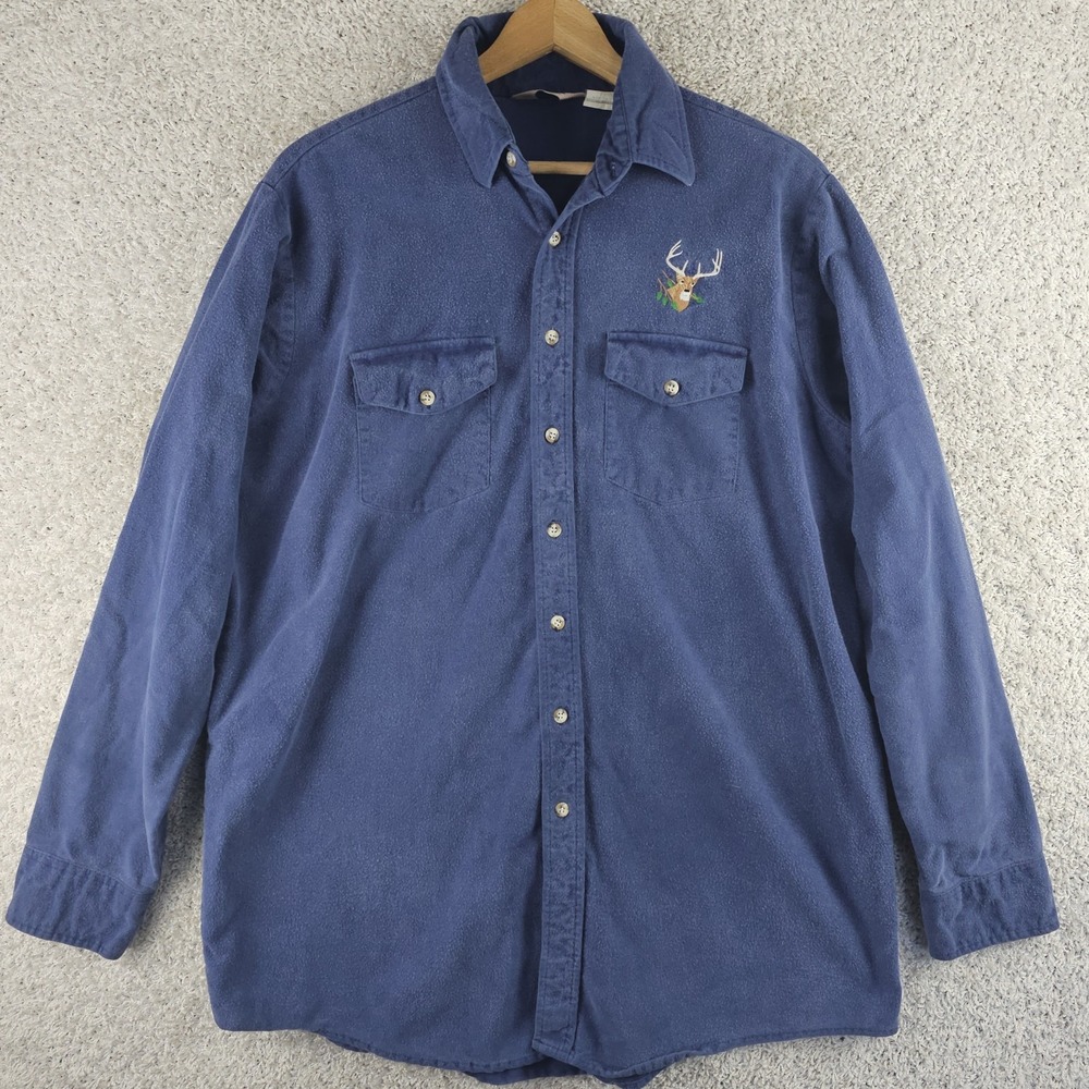 Vintage 80s Winter Run Chamois Embroidered Buck Flannel Shirt XL Tall Made USA